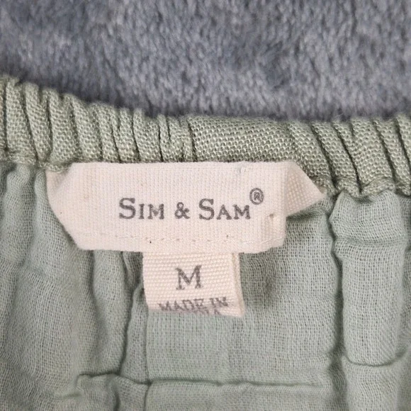 Womens Dress Medium Green Milkmaid Linen Boho Tiered Midi Babydoll Cottagecore - Picture 2 of 8